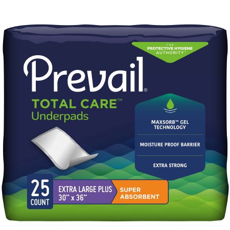 Underpad Prevail® Total Care™ 30 X 36 Inch Disposable Polymer Heavy Absorbency (25/BG 4BG/CS) by First Quality Products, Inc.  ID UP-425